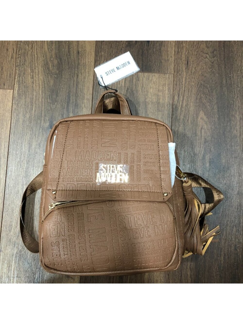 Steve Madden Backpack Faux Leather Nutshell BTAMPA LOGO Web Brown NWT